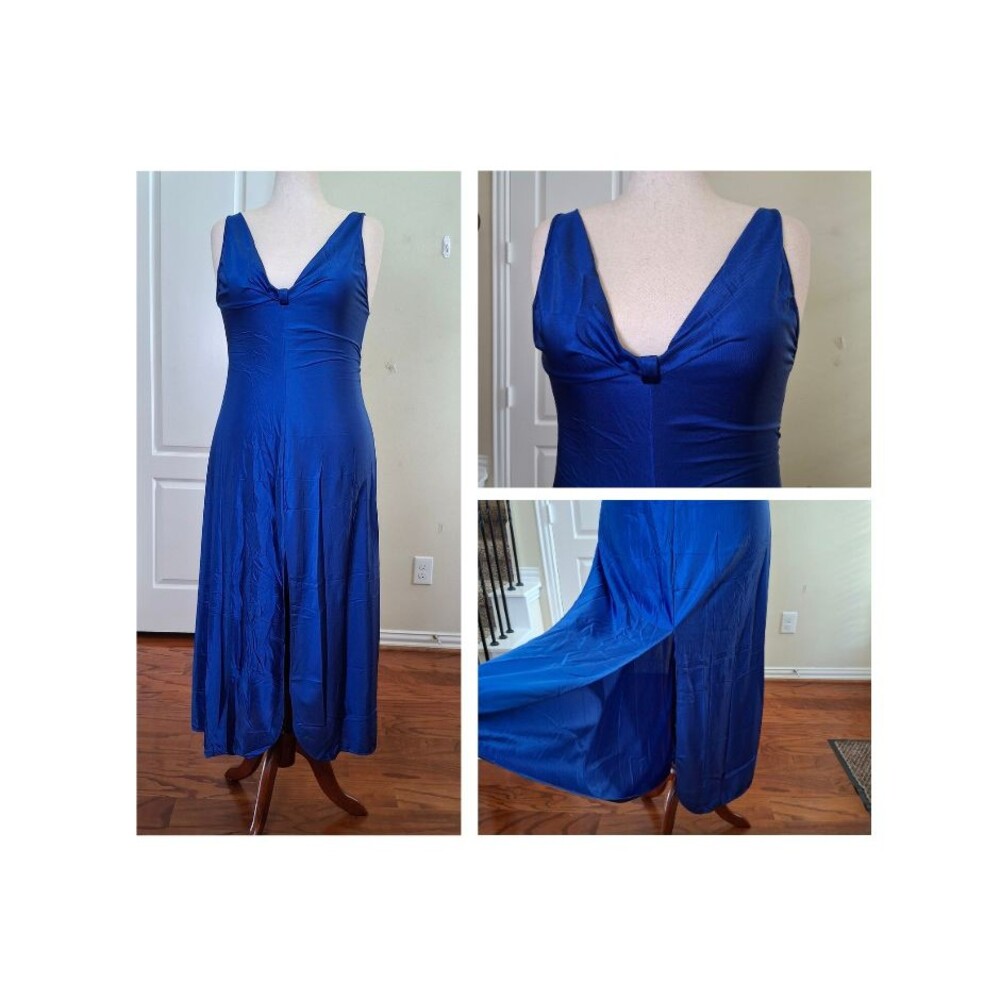 Vintage Vanity Fair Slip Dress Blue Women M Lingerie Romantic Front Slit USA